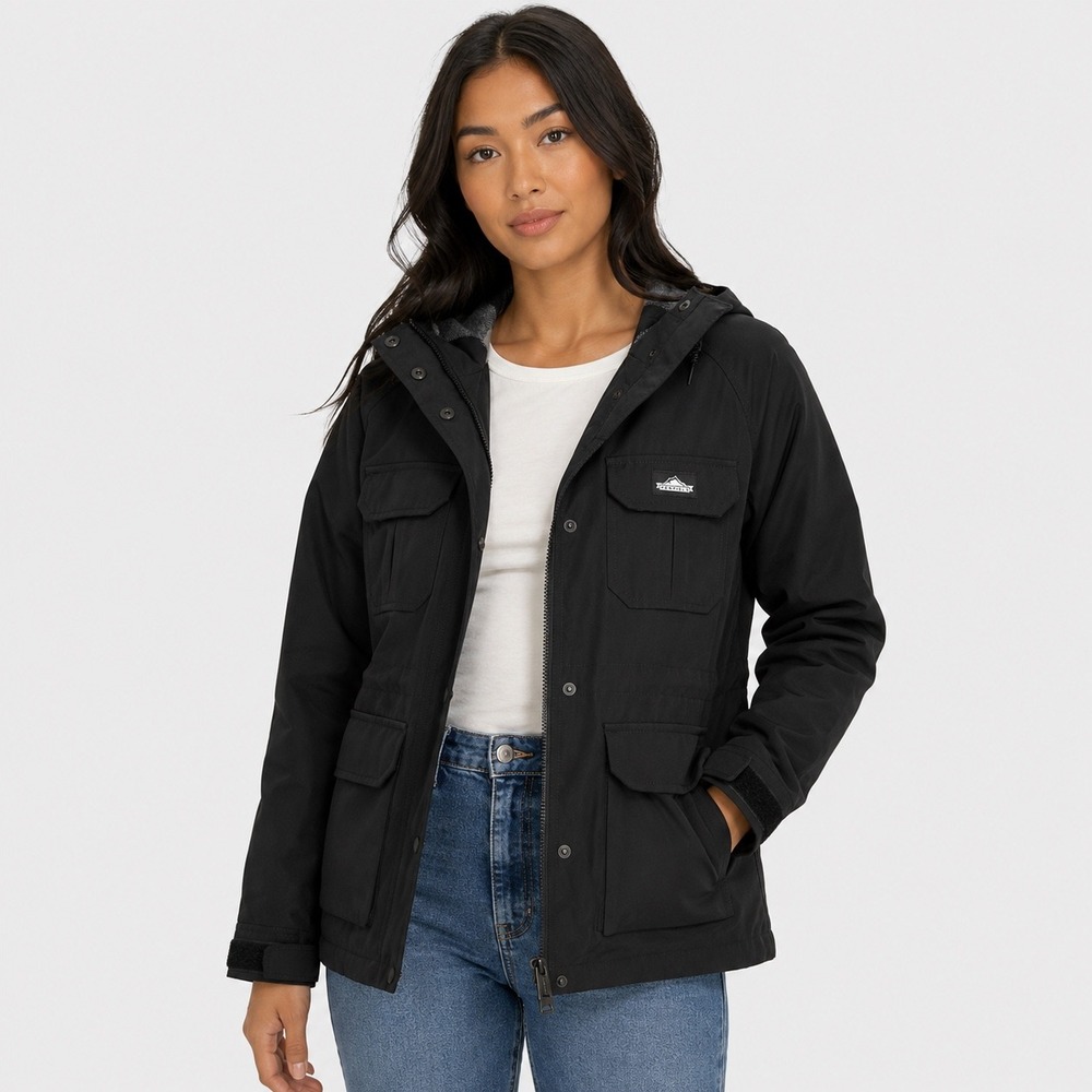 Penfield Kasson Mountain Parka Black Hooded Plaid Lined Jacket Womens XS